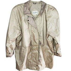 Vintage British Mist Raincoat Jacket Coat Metallic Gold Taupe Shoulder Pads